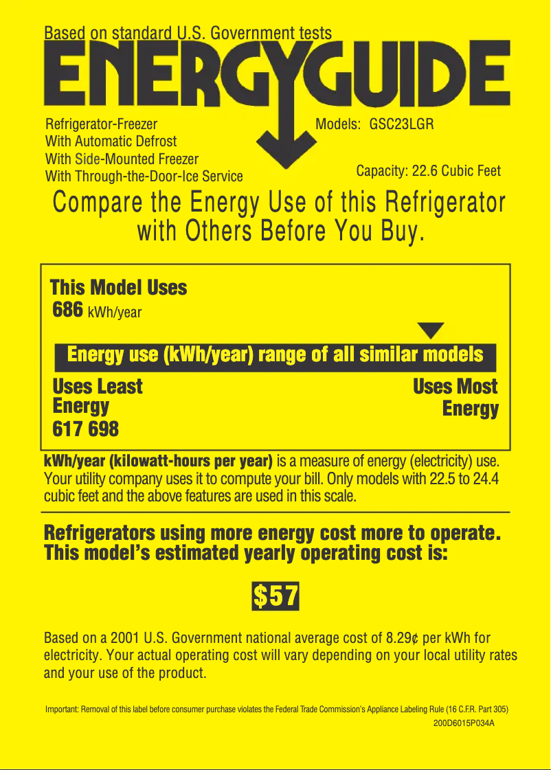 Page n°1 - Label énergétique GE CustomStyle GSC23LGRBB