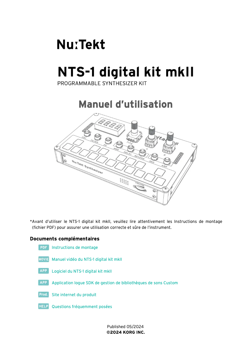 Image de la première page du manuel de l'appareil NTS-1 digital kit mkII