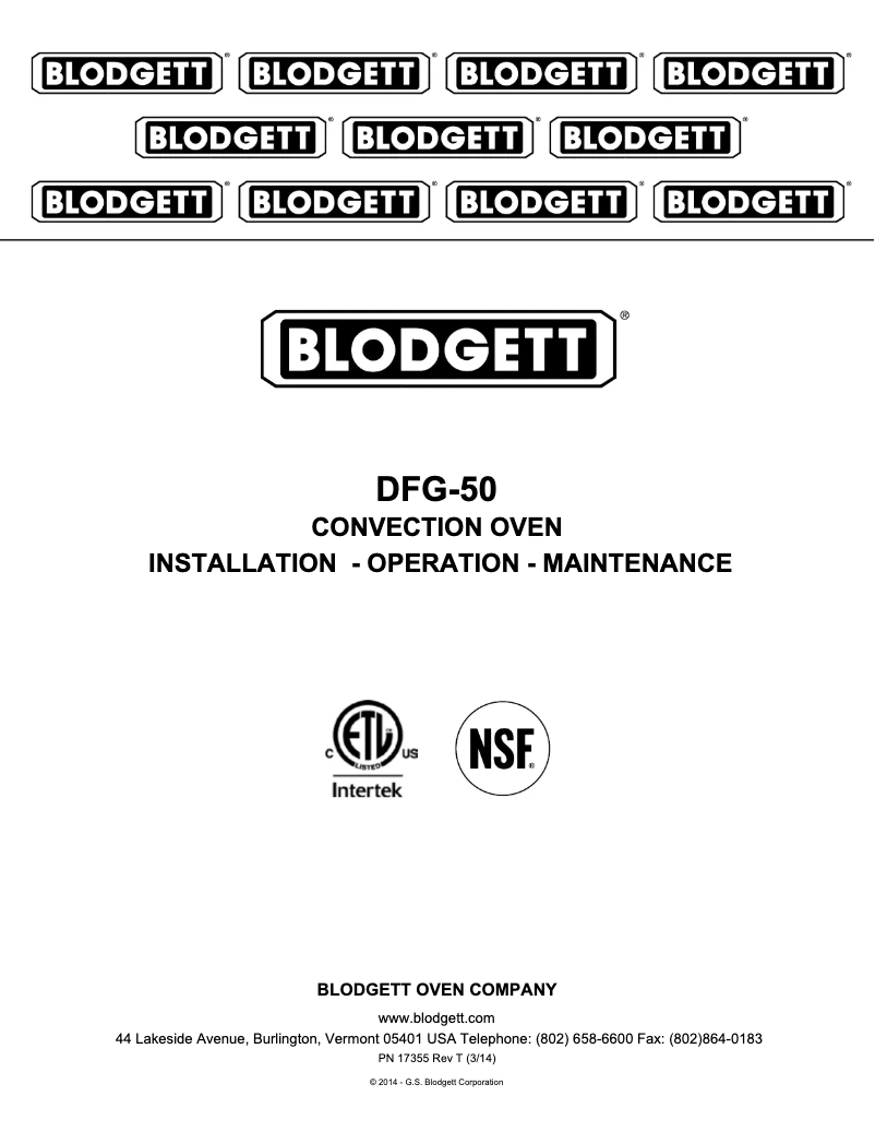 Page 1 de la notice Manuel utilisateur Blodgett Premium DFG-50