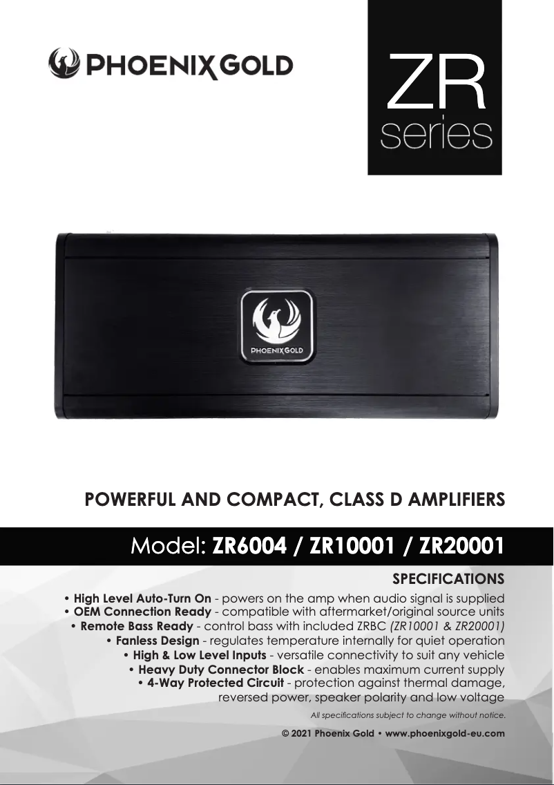 Page 1 de la notice Manuel utilisateur Phoenix Gold ZR20001