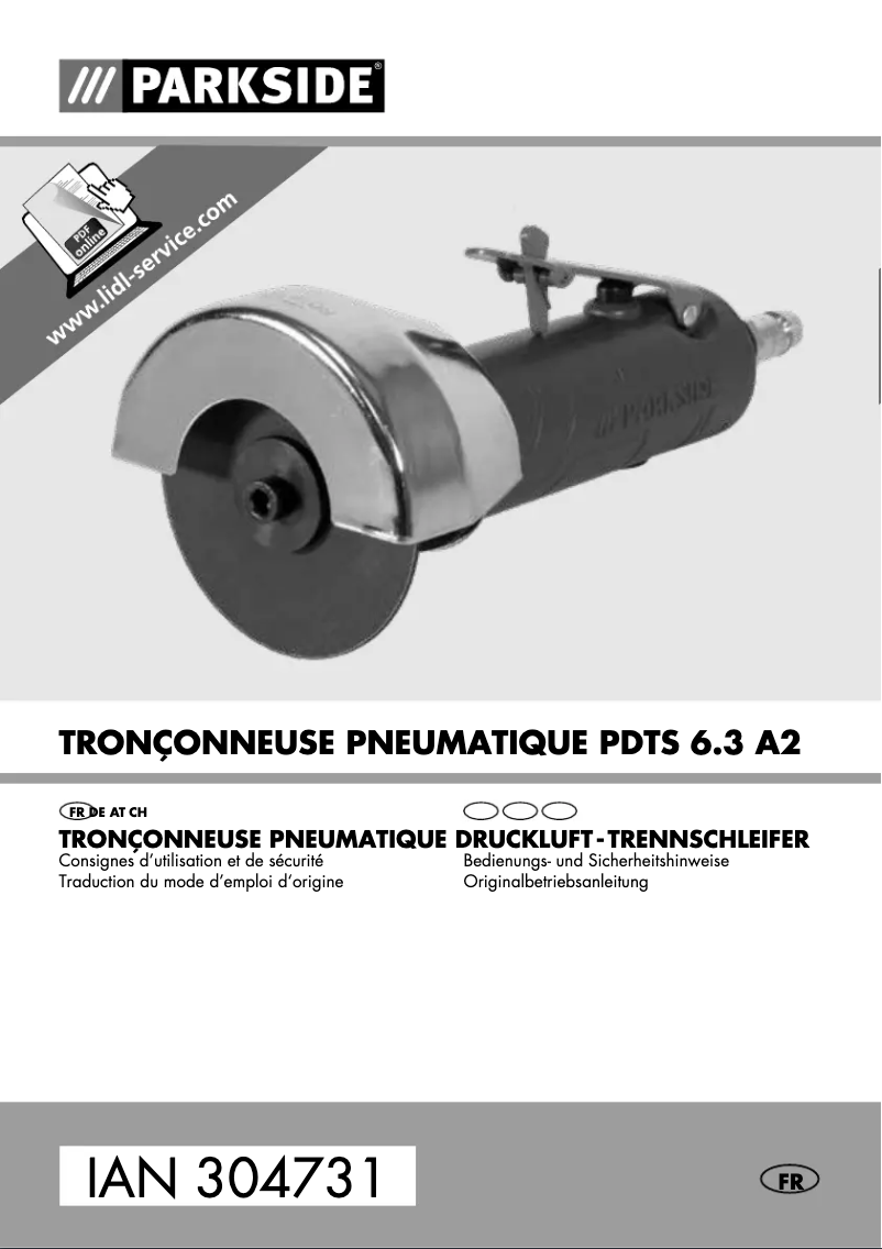 Page 1 de la notice Manuel utilisateur Parkside PDTS 6.3 A2