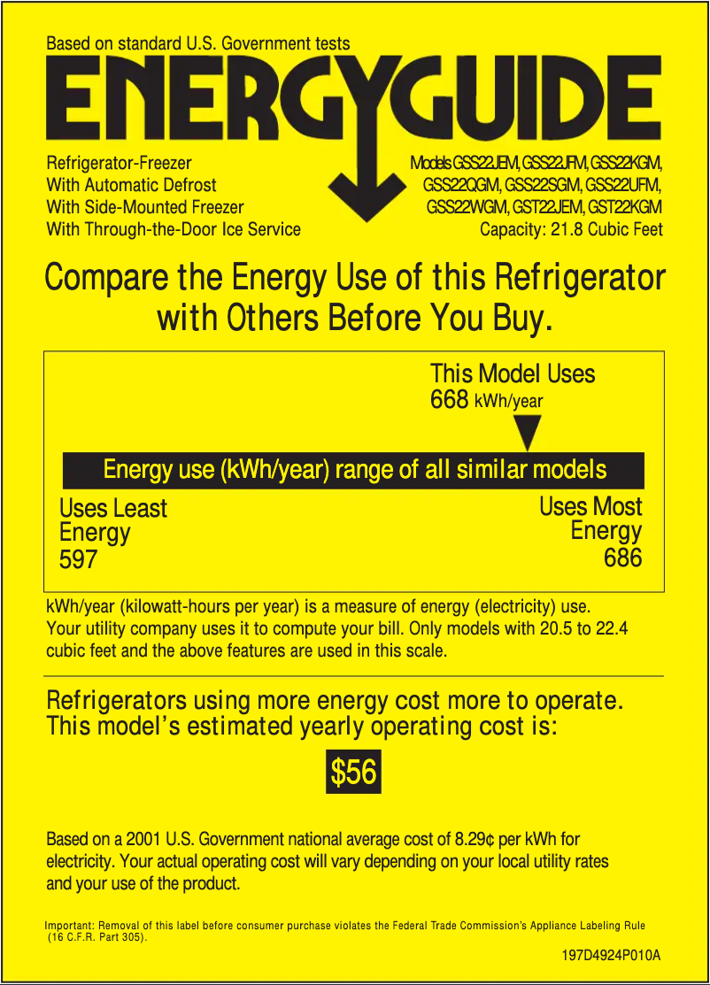 Page n°1 - Label énergétique GE GSS22KGMWW