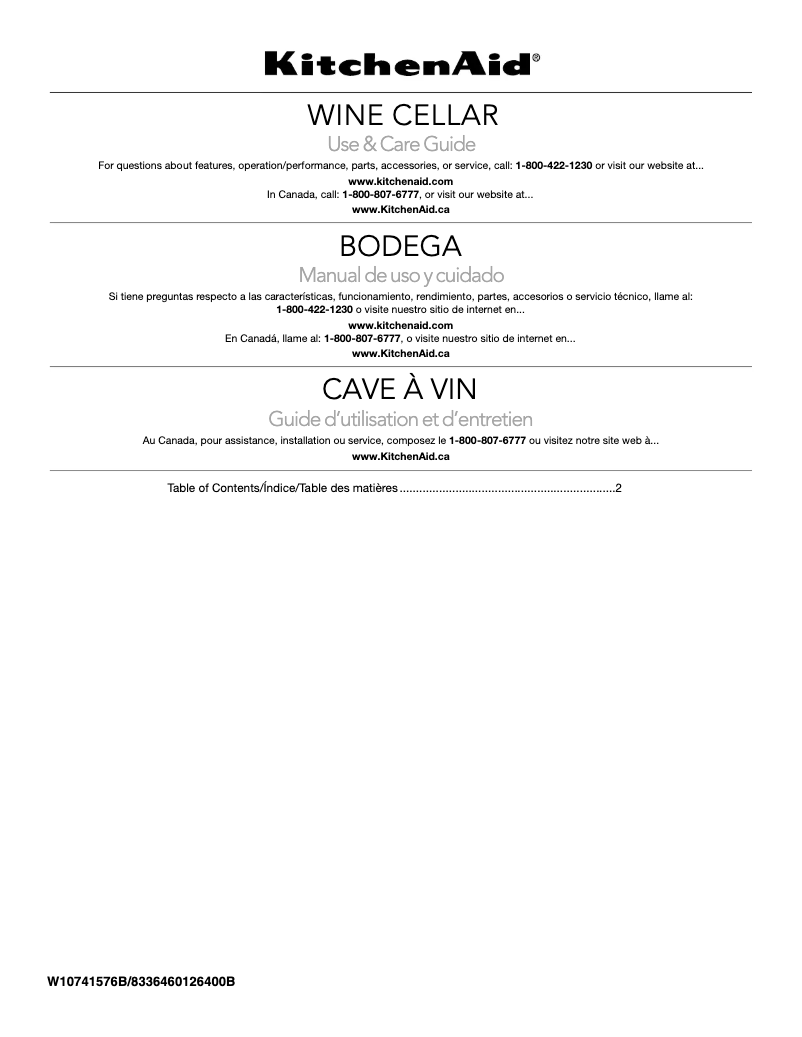 Page n°1 - Manuel utilisateur KitchenAid KUWR304ESS