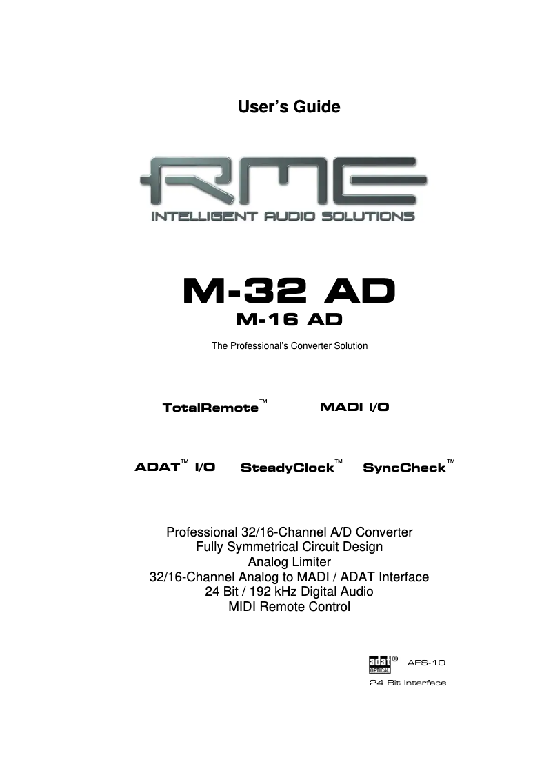 Page n°1 - Manuel utilisateur RME M-32 AD