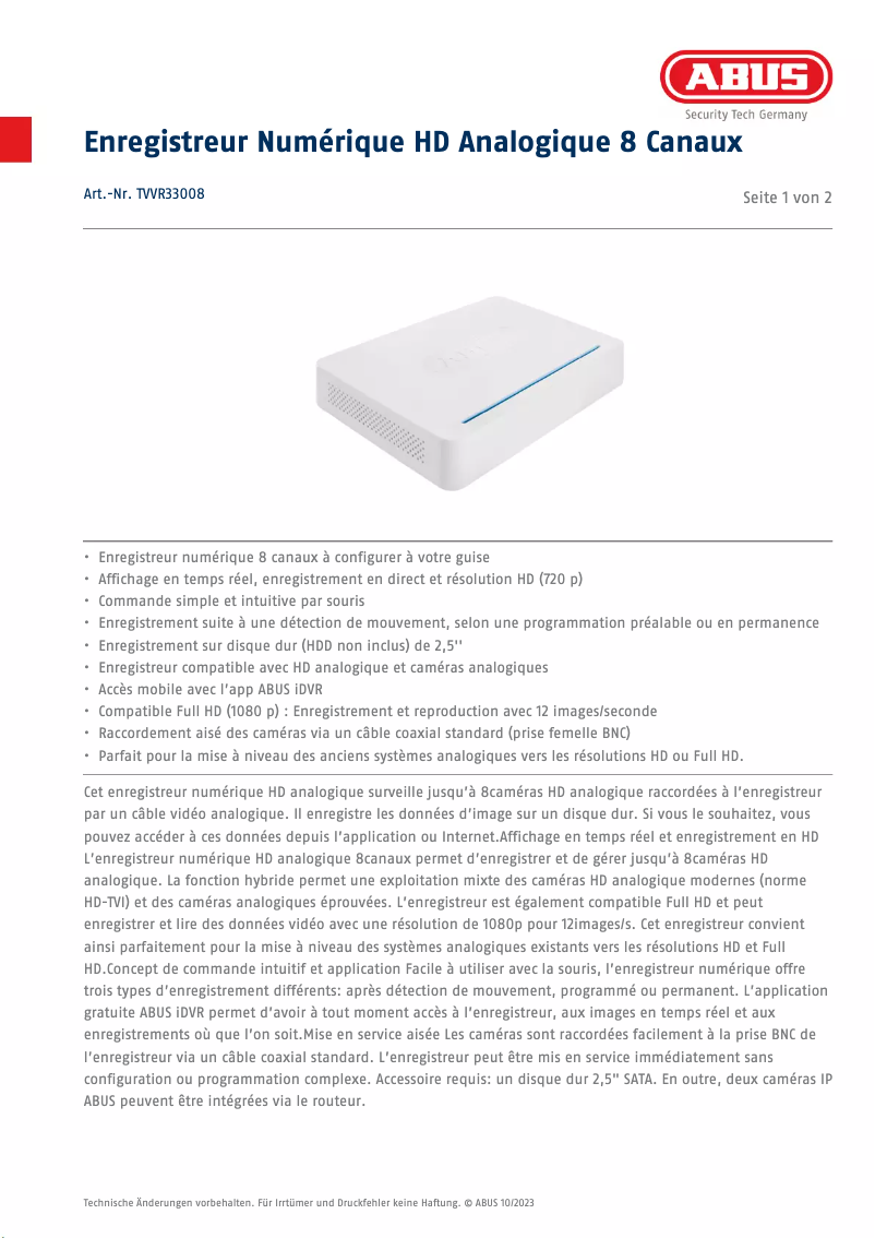 Image de la première page du manuel de l'appareil TVVR33008