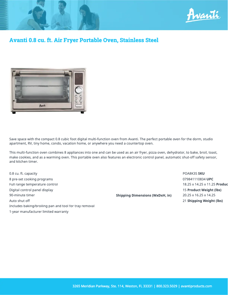 Page 1 de la notice Fiche technique Avanti POA8K3S