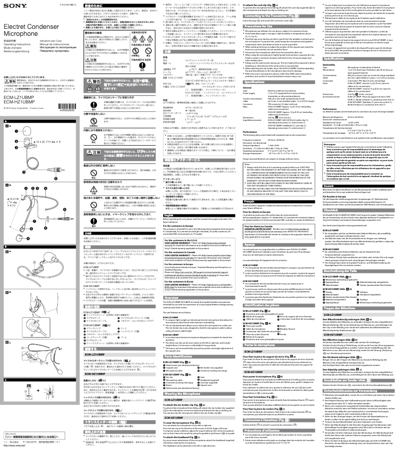 Page 1 de la notice Manuel utilisateur Sony ECM-HZ1UBMP