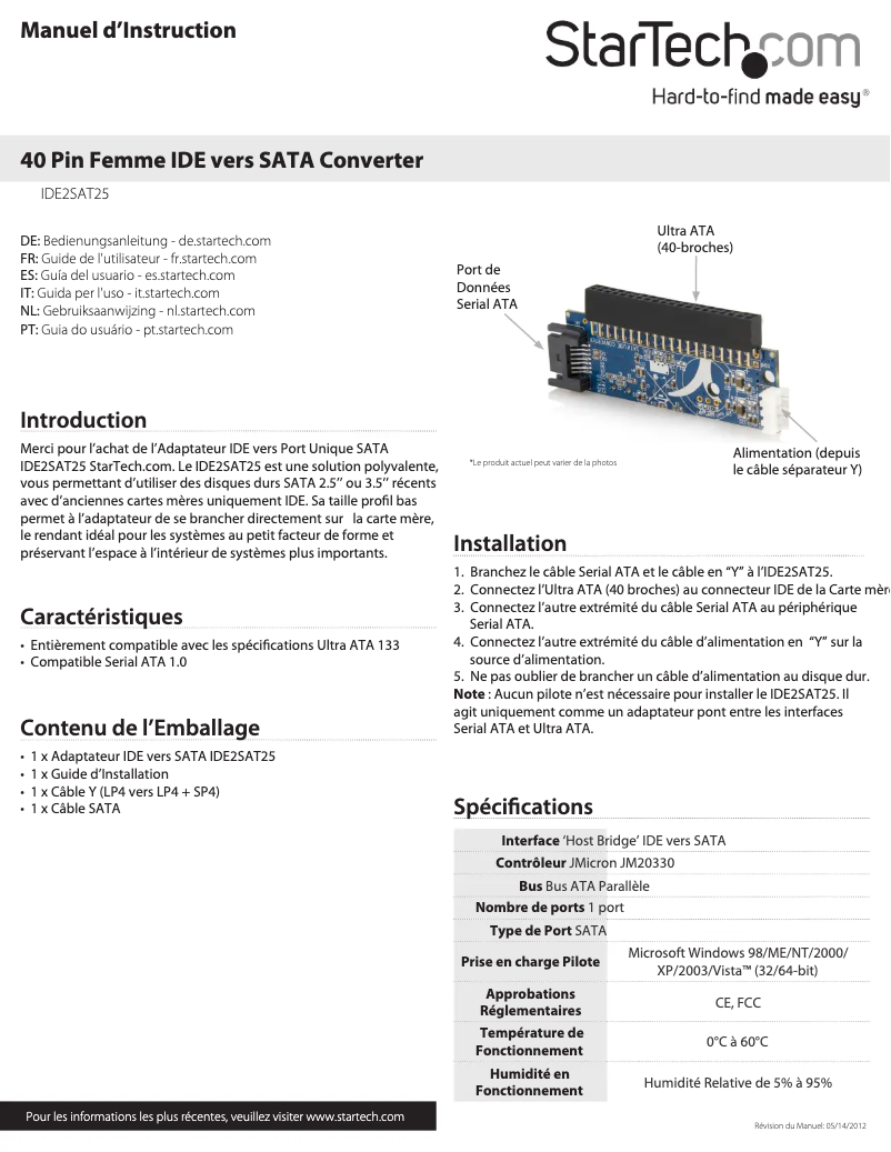 Imagen de la primera página del manual del dispositivo IDE2SAT25