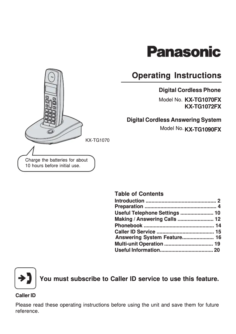 Imagen de la primera página del manual del dispositivo KX-TG1072FX