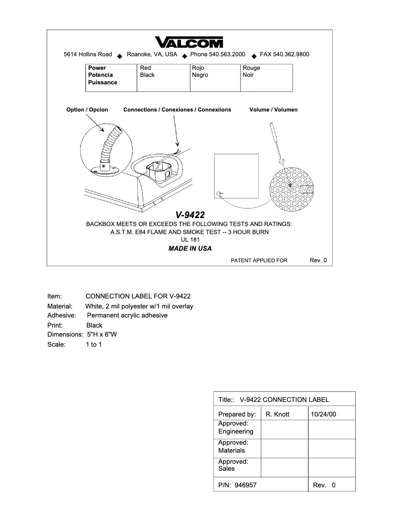 Page n°1 - Manuel utilisateur Valcom V-9422
