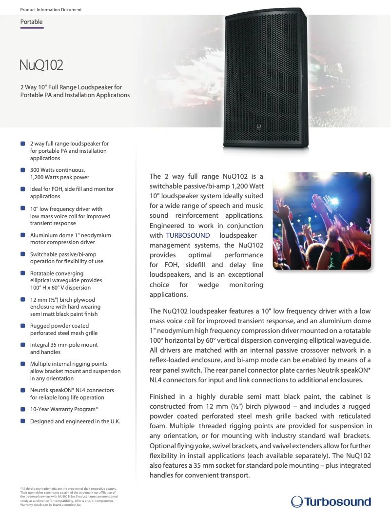 Page n°1 - Fiche technique Turbosound NuQ102