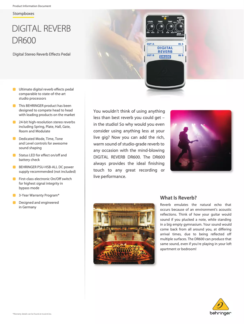 Image de la première page du manuel de l'appareil Digital Reverb DR600