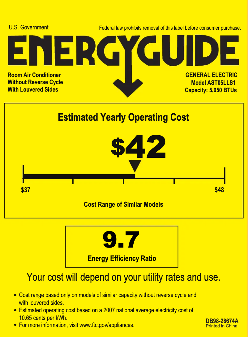 Página 1 del manual Etiqueta energética GE AST05LL