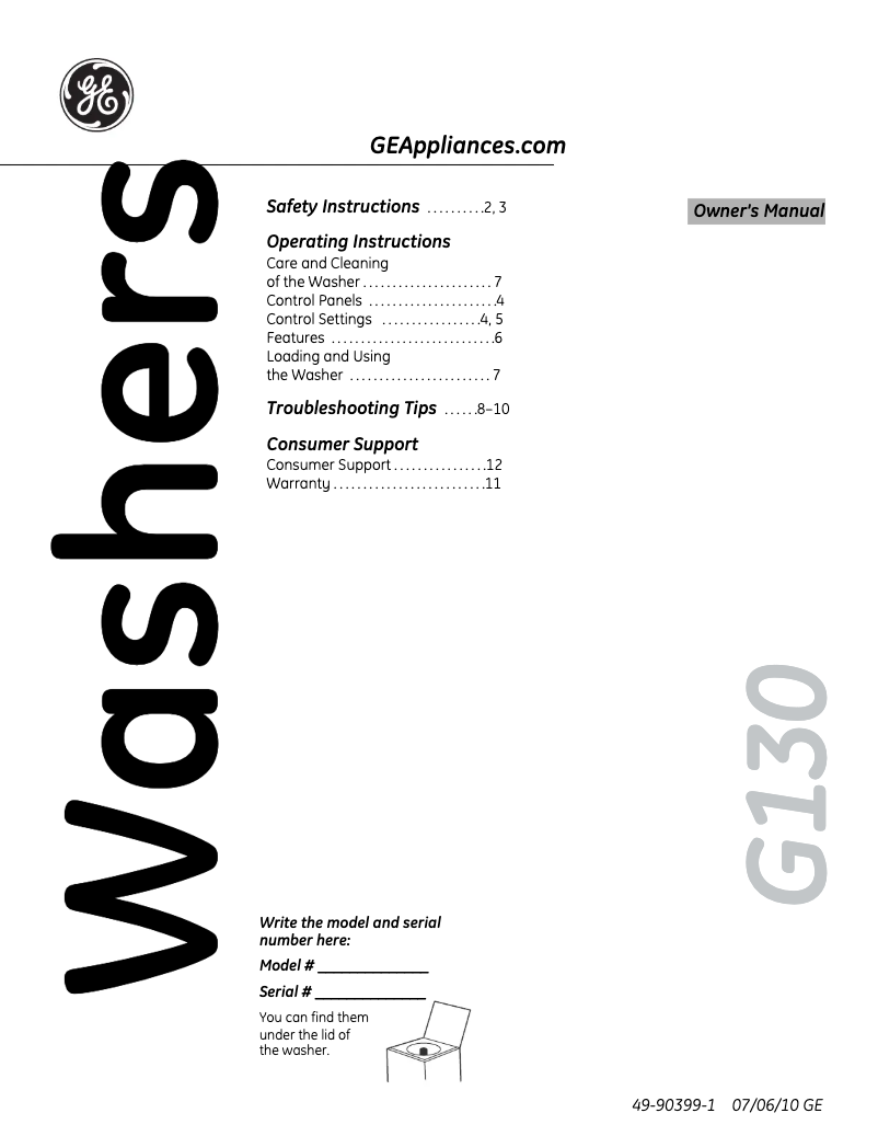 Image de la première page du manuel de l'appareil GLWP2000MWW