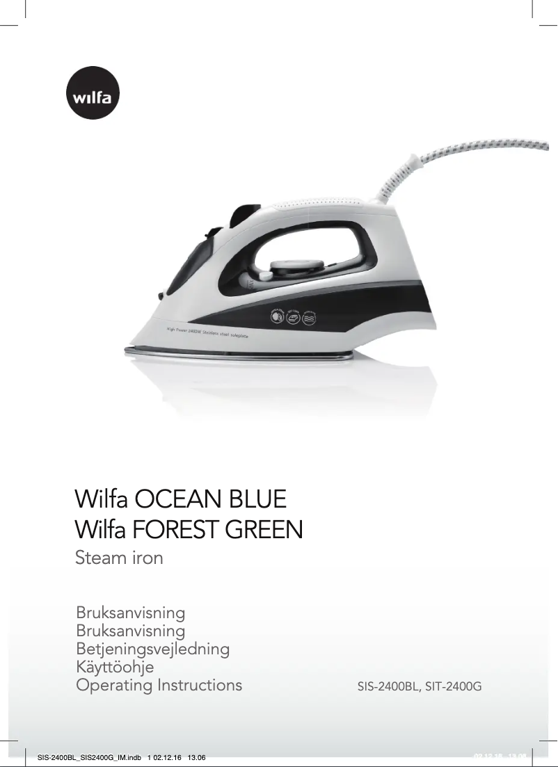 Page 1 de la notice Manuel utilisateur Wilfa Ocean Blue SIS-2400BL