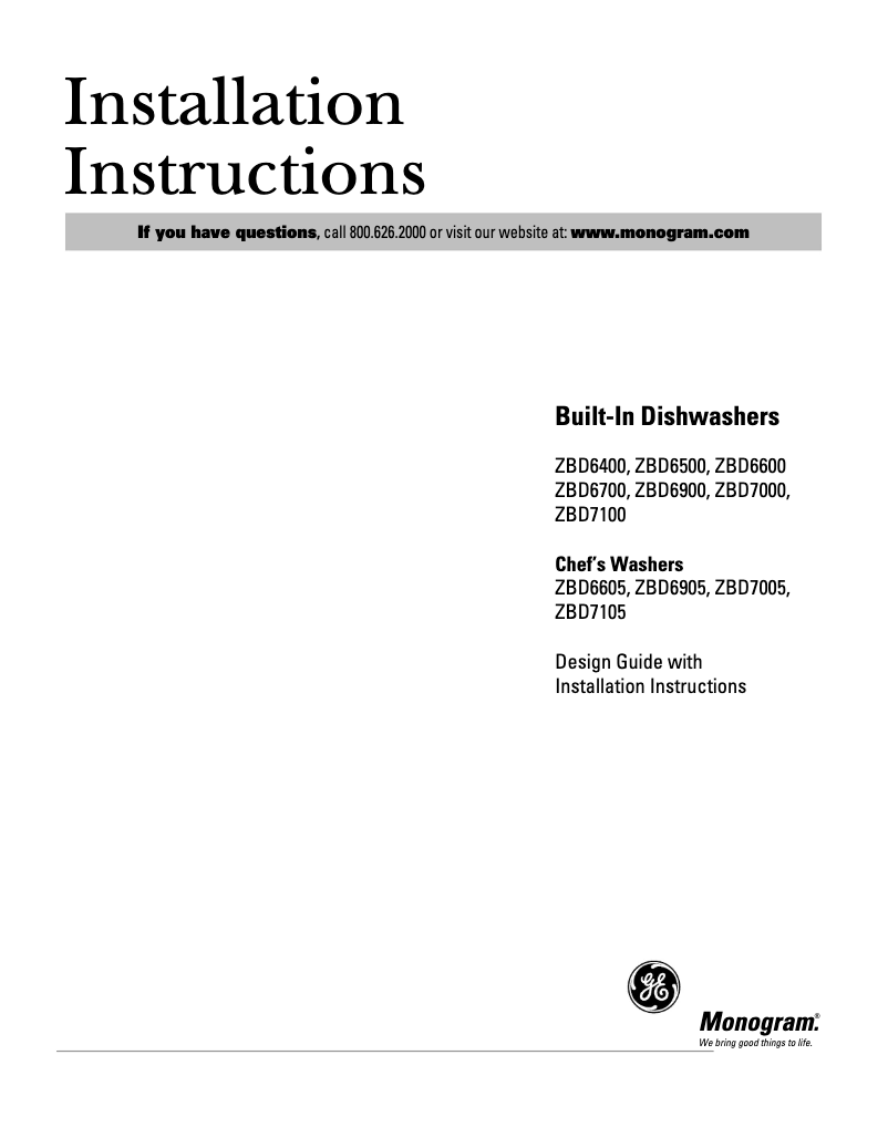 Page 1 of the manual Installation Guide GE ZBD6605GSS