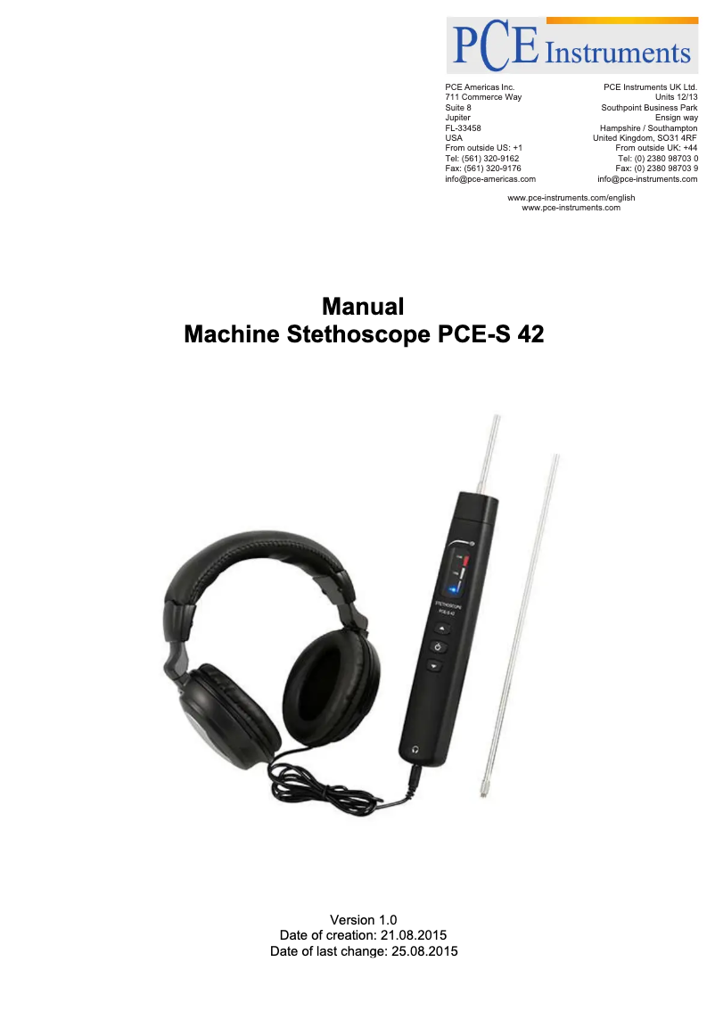 Page 1 de la notice Manuel utilisateur PCE Instruments PCE-S 42