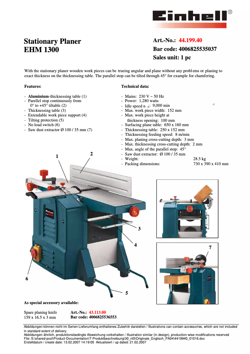 Page 1 de la notice Manuel utilisateur Einhell EHM 1300
