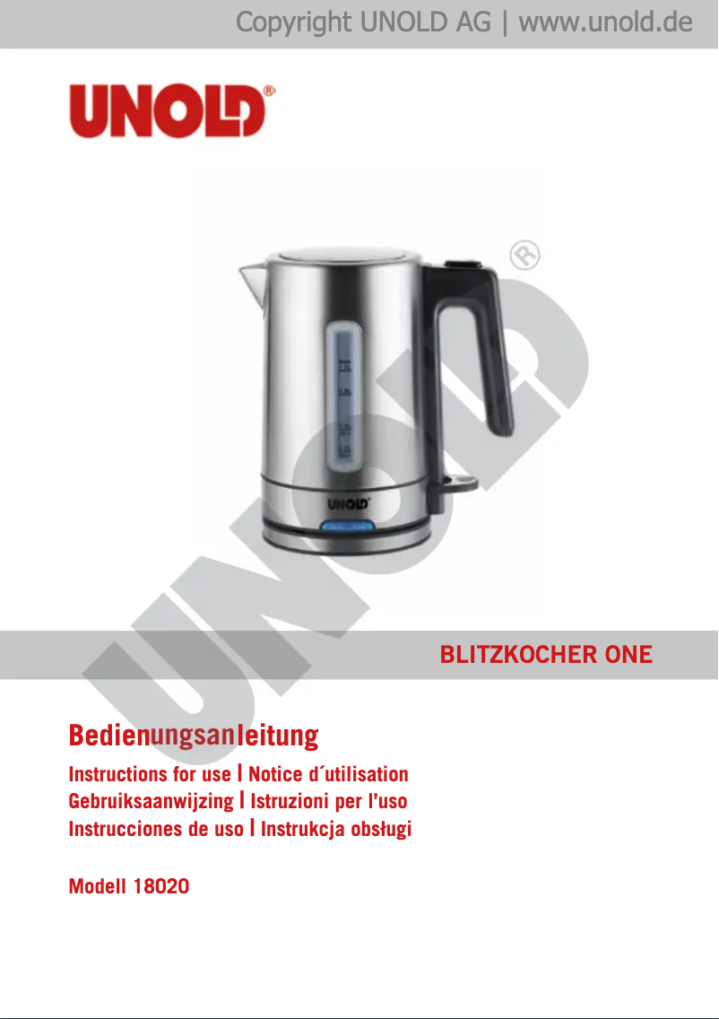Page 1 de la notice Manuel utilisateur Unold One 18020