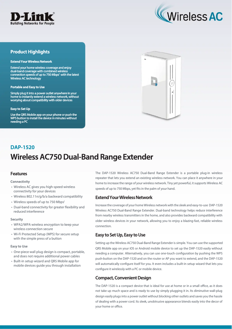 Page 1 de la notice Fiche technique D-Link DAP-1520