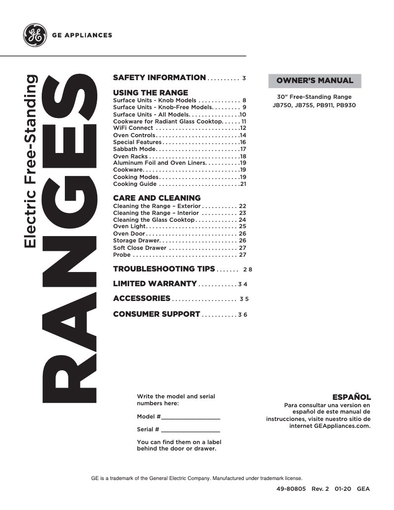 Page n°1 - Manuel d'utilisation et d'entretien Adora JB755FJDS