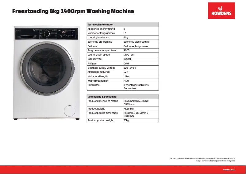 Page n°1 - Fiche technique Lamona FLM8701