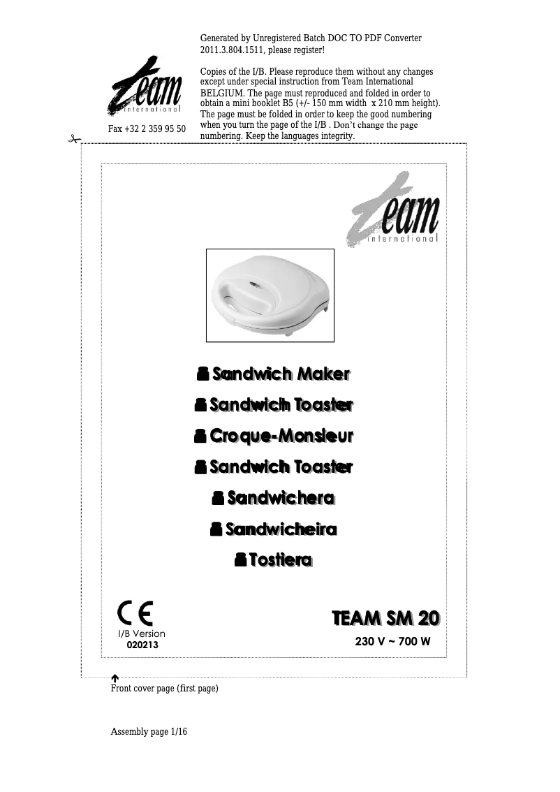 Image de la première page du manuel de l'appareil SM 20