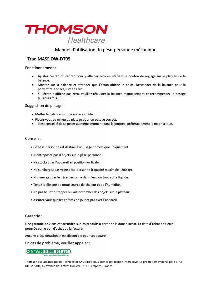 Página 1 del manual Manual de usuario Thomson OW-DT05