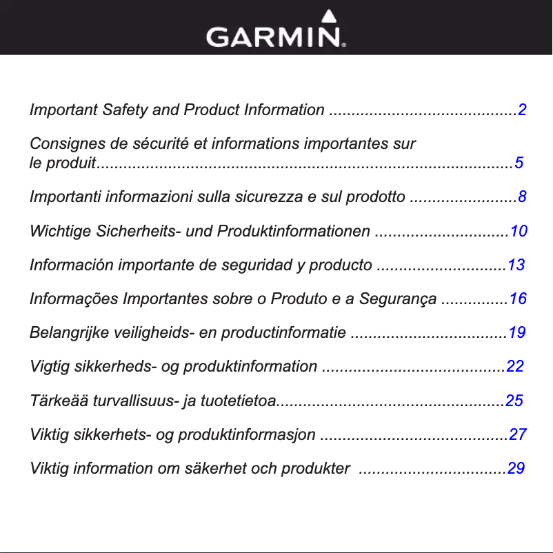 Page 1 de la notice Instructions de sécurité Garmin nüvi 765
