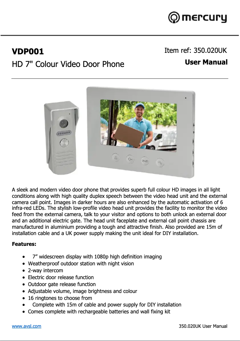 Página 1 del manual Manual de usuario Mercury VDP001