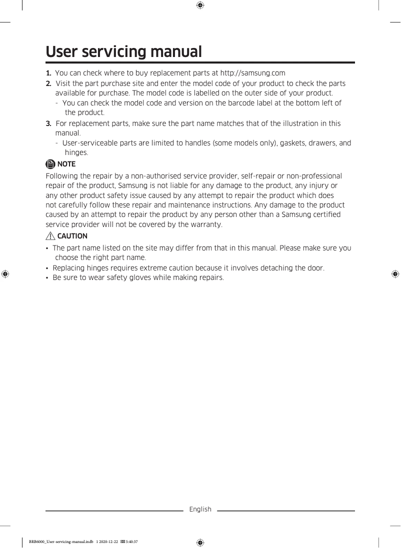 Page 1 de la notice Manuel utilisateur Samsung BRB26713EWW