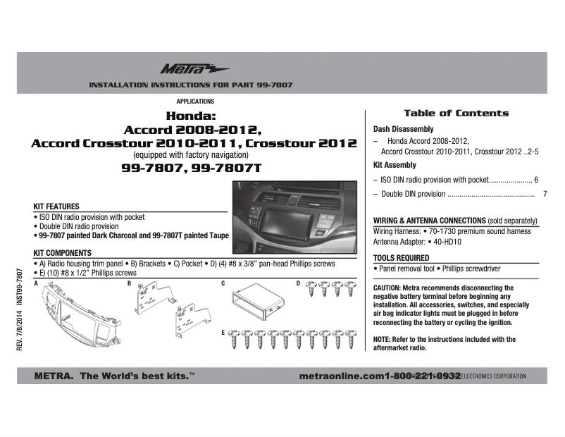 Page n°1 - Manuel utilisateur Metra 99-7807