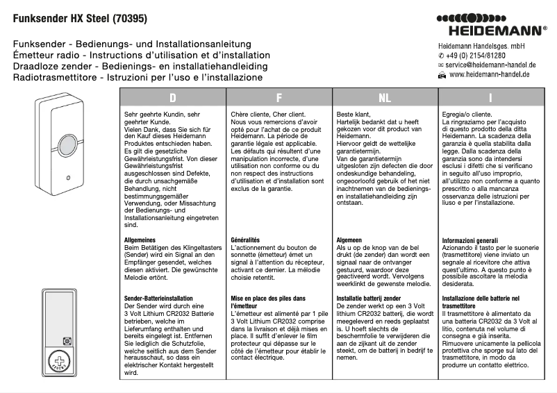 Page 1 de la notice Manuel utilisateur Heidemann HX Steel 70395