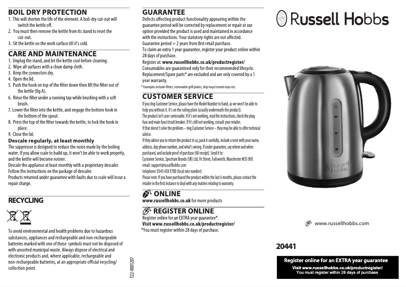 Page n°1 - Manuel utilisateur Russell Hobbs Snowdon 20441