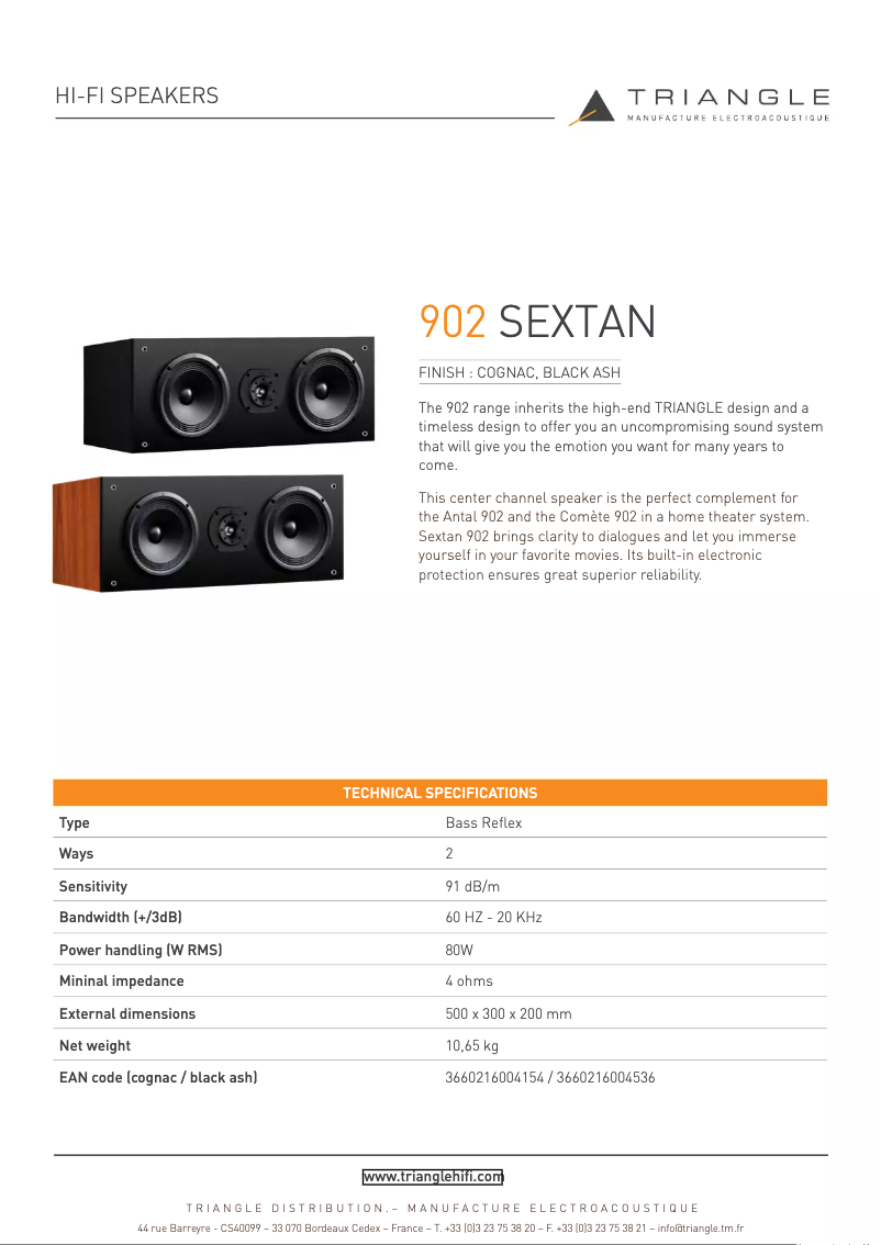 Page 1 de la notice Fiche technique Triangle Sextan 902
