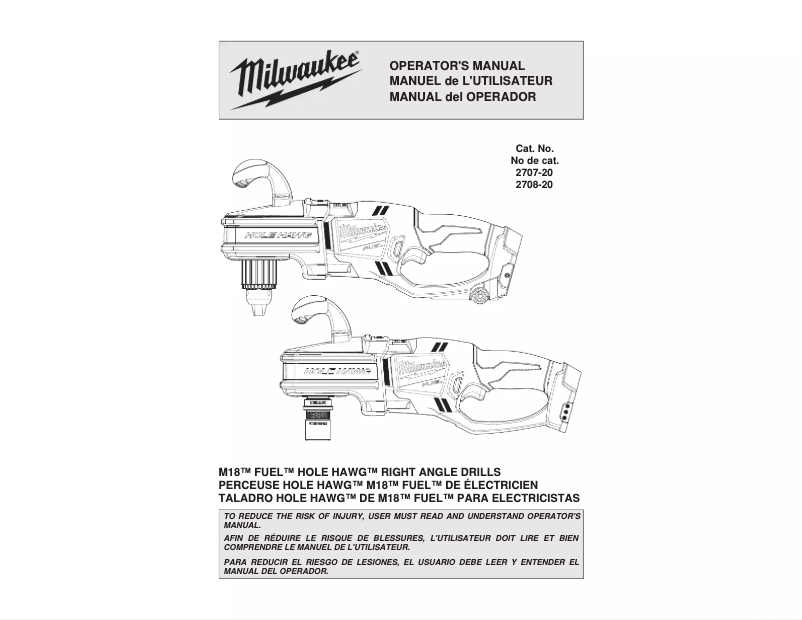 Page 1 de la notice Manuel utilisateur Milwaukee M18 Fuel 2708-20