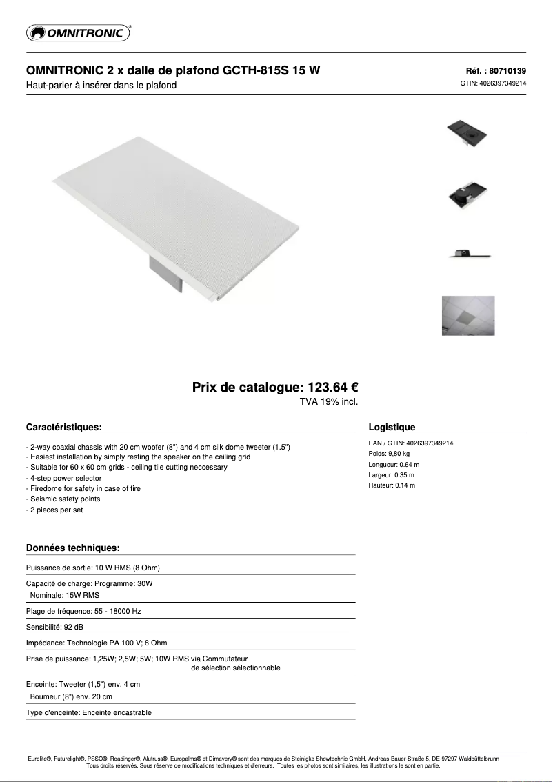 Page 1 de la notice Fiche technique Omnitronic GCTH-815S