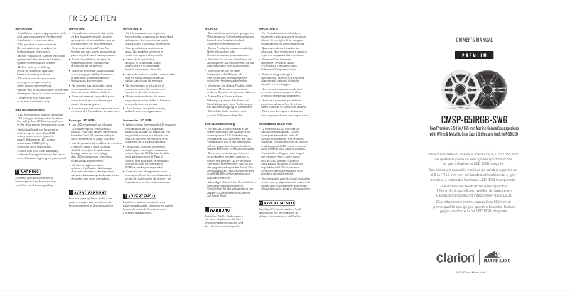 Page n°1 - Manuel utilisateur Clarion Premium CMSP-651RGB-SWG