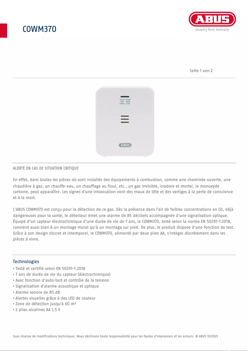 Image de la première page du manuel de l'appareil COWM370