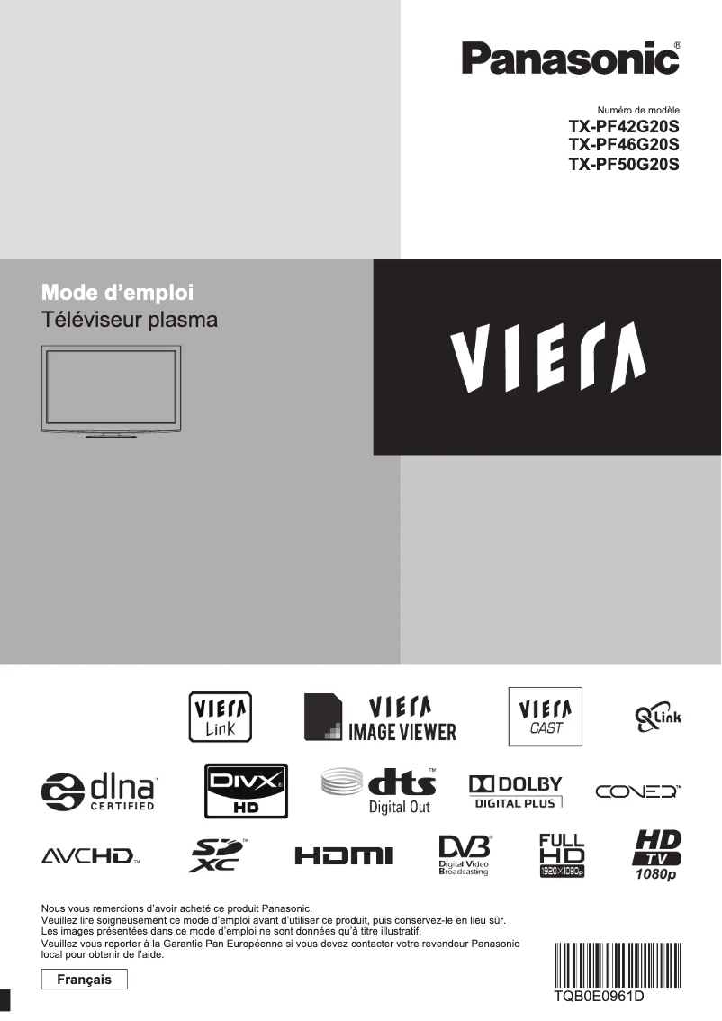 Image de la première page du manuel de l'appareil TX-PF50G20S
