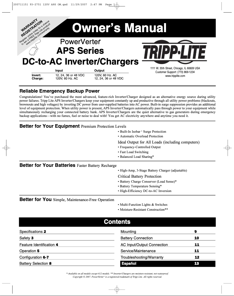Page 1 de la notice Manuel utilisateur Tripp Lite APS2424