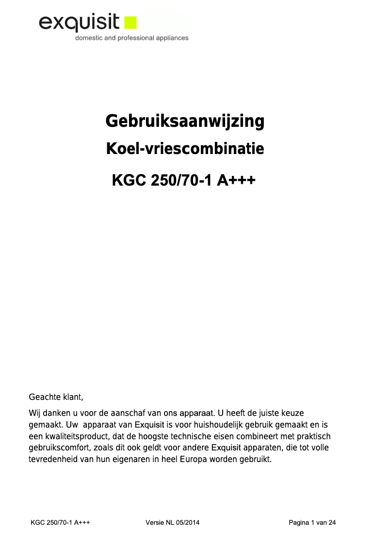 First page image of the manual for KGC250/70-1A+++