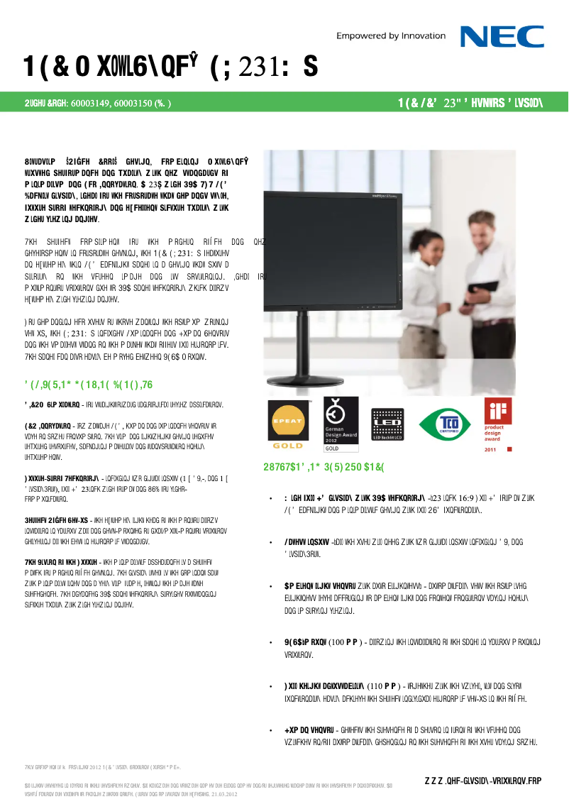 Página 1 del manual Ficha técnica NEC MultiSync EX231WP