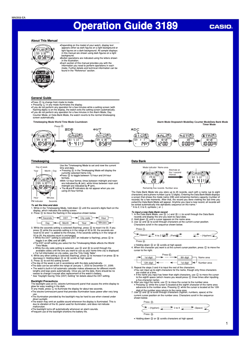 Page n°1 - Manuel utilisateur Casio BG-169R-1ER