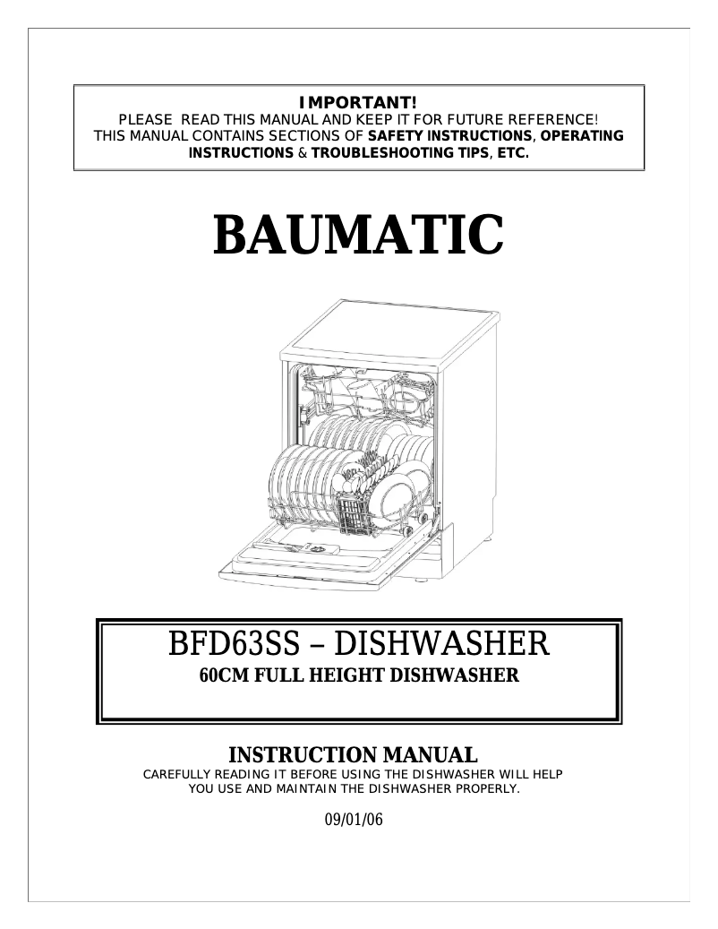 Page 1 de la notice Manuel utilisateur Baumatic BFD63SS