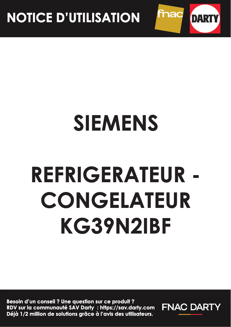 Page 1 de la notice Manuel utilisateur Siemens KG39N2IBF