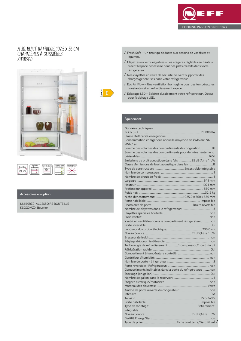 Page n°1 - Fiche technique Neff KI1311SE0