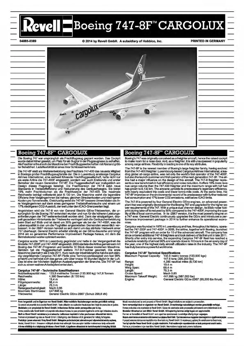 Page n°1 - Manuel utilisateur Revell Boeing 747-8F CARGOLUX