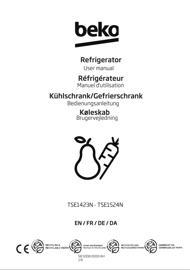 Page 1 de la notice Manuel utilisateur Beko TSE1524N