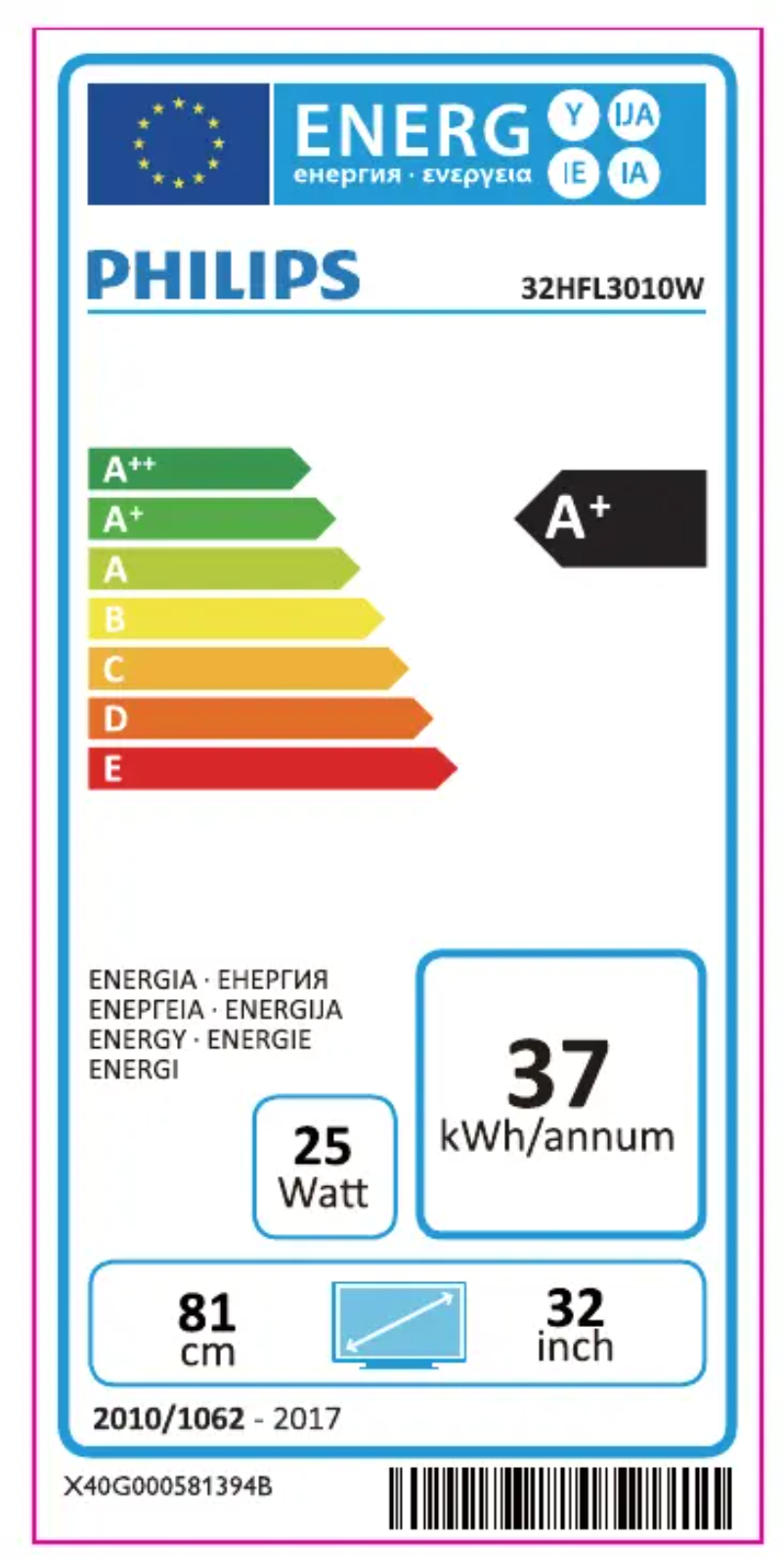Page n°1 - Label énergétique Philips 32HFL3010W